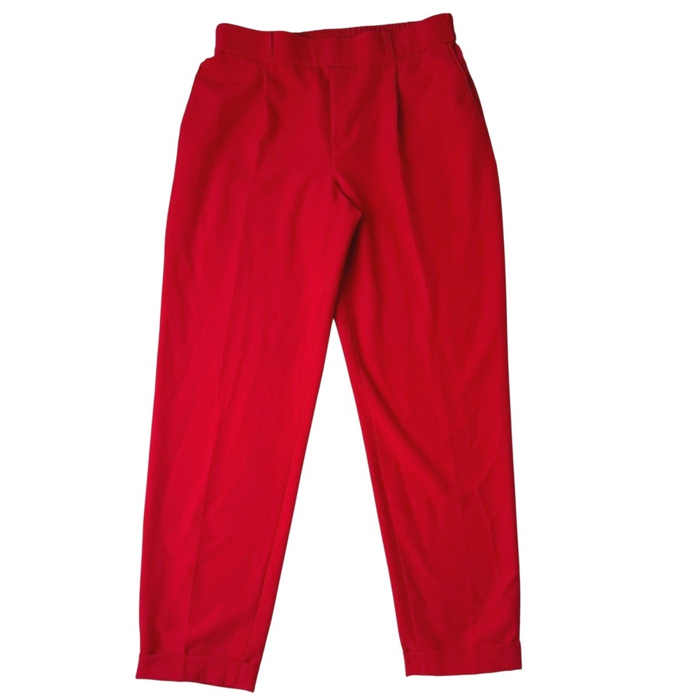 TROVARE Red Pleated Trousers Pants Elastic Waist Women's M/M career Office